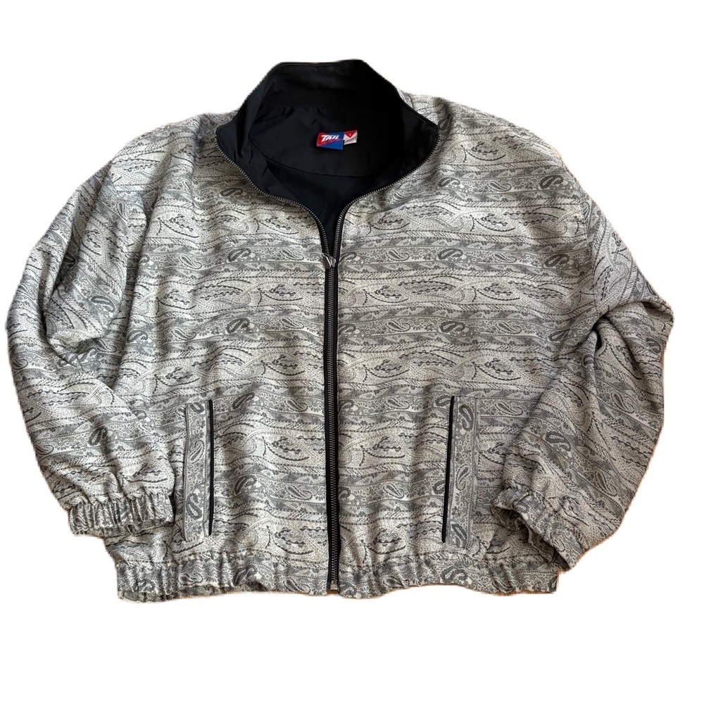 Tail Black Gray Patterned Jacket Small Paisley Bomber Vintage Granny